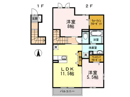 グランデュオ II番館(2LDK/2階)の間取り写真