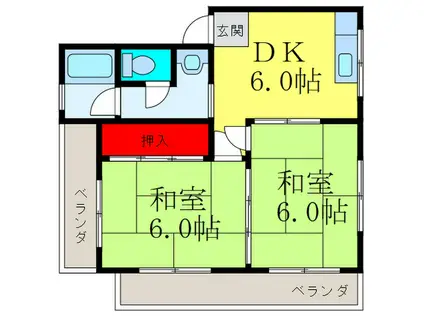橋の内ハイツ(2DK/2階)の間取り写真