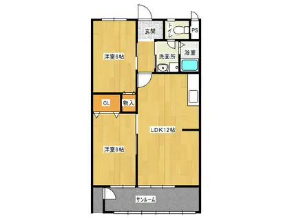 芦刈司法ビル(2LDK/3階)の間取り写真