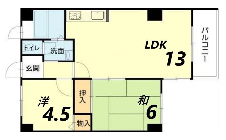 ロイヤルコーポ姫路栗山町(2LDK/4階)の間取り写真