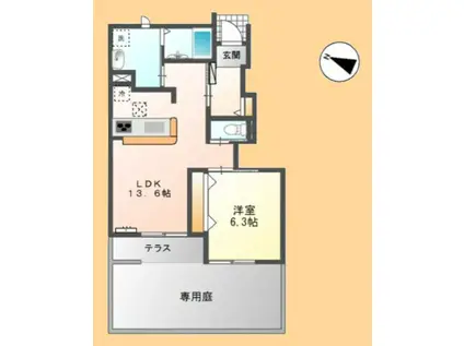 プレシオーザ(1LDK/1階)の間取り写真