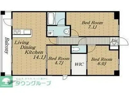 ボワ・デ・コガネ(3LDK/8階)の間取り写真