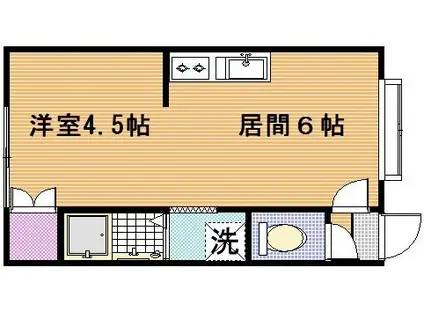 エンドレス直(1DK/1階)の間取り写真