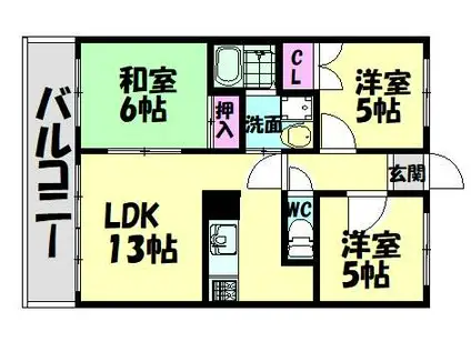 草愛マンション(3LDK/1階)の間取り写真