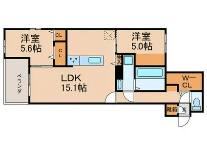 ARMOJOUR A棟(2LDK/3階)の間取り写真