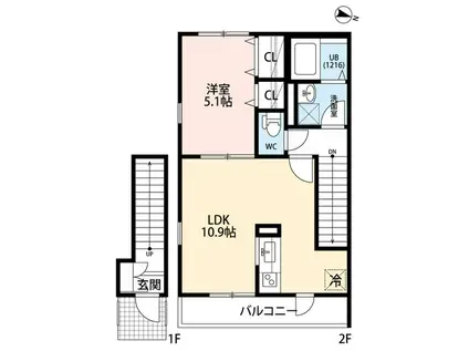 アムール千歳台I(1LDK/2階)の間取り写真
