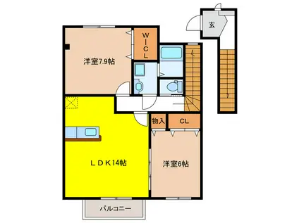 セゾン美江ウエスト(2LDK/2階)の間取り写真