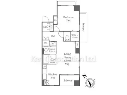 シャレール広尾 2号棟(1LDK/3階)の間取り写真