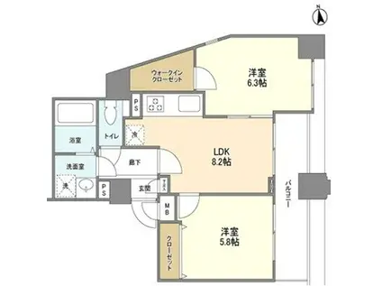 パークヒルズ(2DK/10階)の間取り写真