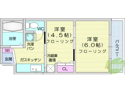 イーグルハイツ高松(2K/1階)の間取り写真