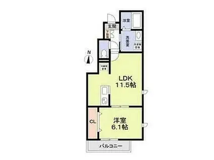 西武国分寺線 恋ケ窪駅 徒歩10分 2階建 築7年(1LDK/1階)の間取り写真