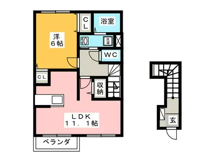 プティ ヴェルジェ A棟(1LDK/2階)の間取り写真