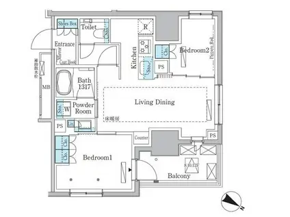ラテスト白金台(2LDK/10階)の間取り写真