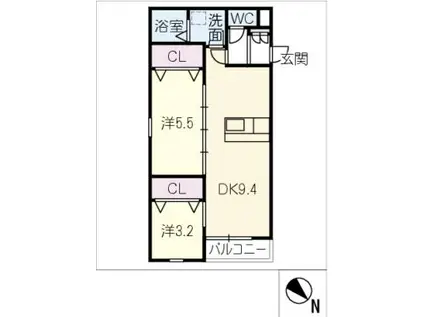 LECOCON半田III(2DK/2階)の間取り写真