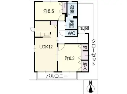 シャルマン朝日B棟(2LDK/1階)の間取り写真