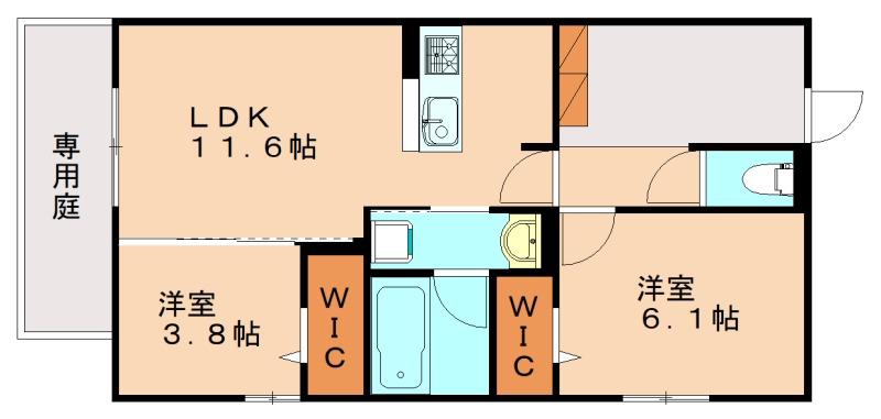 PURE WIND GARDEN A棟(2LDK/1階)の間取り写真