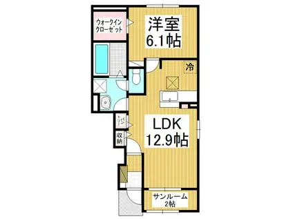 アグレアーブルB(1LDK/1階)の間取り写真