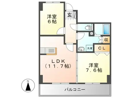マンションエルガーデン(2LDK/2階)の間取り写真