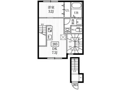 ミハス田園調布II(1DK/2階)の間取り写真