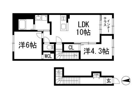 南花屋敷2丁目アパート(2LDK/2階)の間取り写真