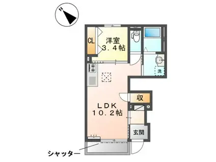 カーサプレーマイースト(1LDK/1階)の間取り写真