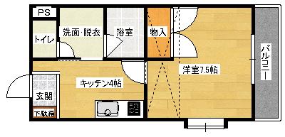 菖蒲池コーポ(1K/4階)の間取り写真