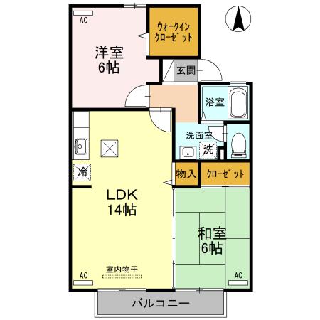 ヴィルヌーブ経堂B棟(2LDK/1階)の間取り写真