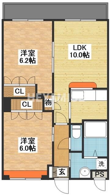 グランディール高来(2LDK/2階)の間取り写真