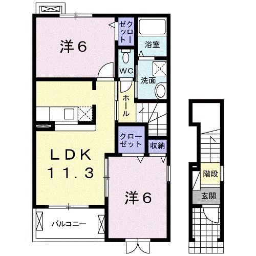 エスペラント(2LDK/2階)の間取り写真