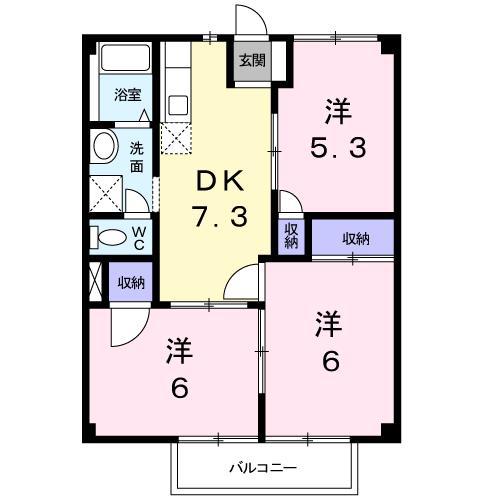 プレイスメゾンB(3DK/2階)の間取り写真