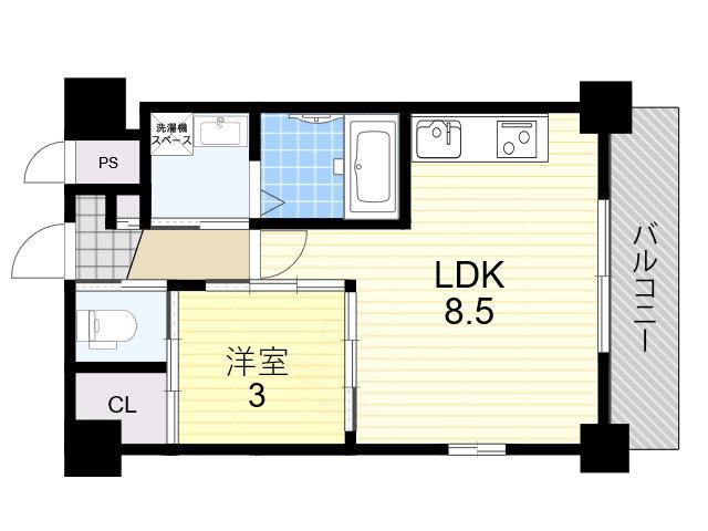 エセリアル清水丘(1LDK/9階)の間取り写真