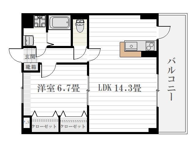 WOWマンションタケハラ(1LDK/2階)の間取り写真