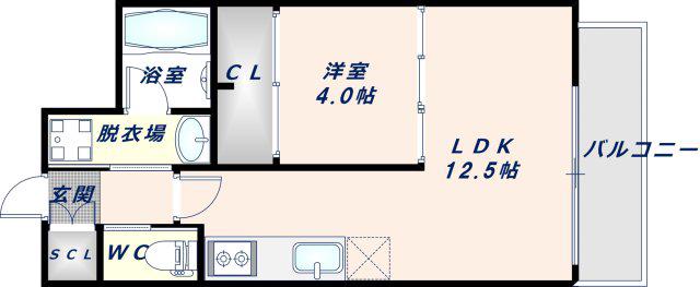 プレジオ八戸ノ里(1LDK/2階)の間取り写真