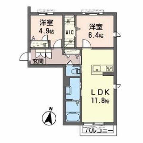 ボヌールII(2LDK/1階)の間取り写真