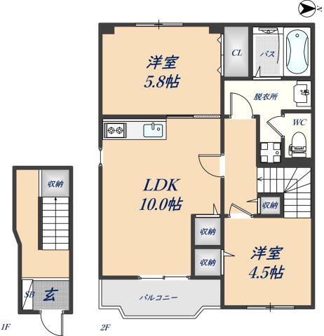 ピースフルコート(2LDK/1階)の間取り写真