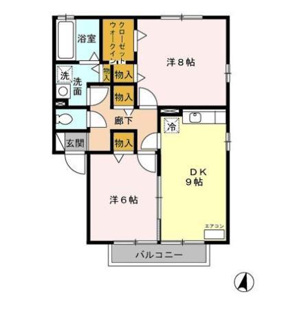 リビングタウン大和南 B棟(2DK/2階)の間取り写真