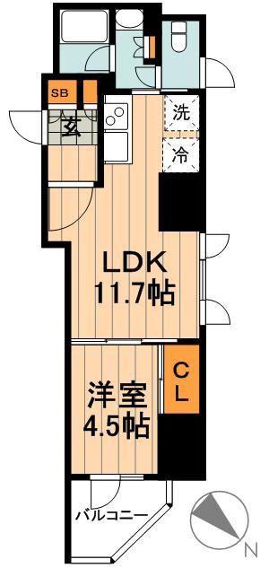 パークアクシス小伝馬町(1LDK/4階)の間取り写真