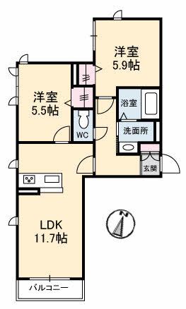 CASA PERIDOT(2LDK/1階)の間取り写真
