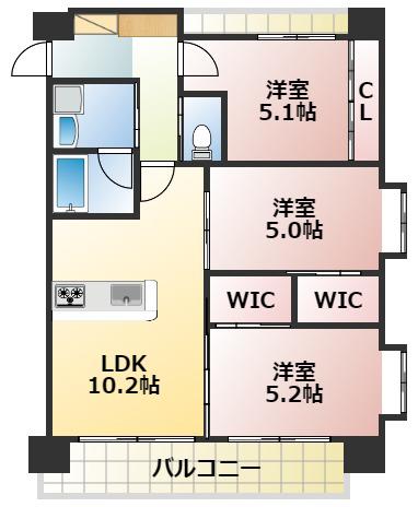 ヒルクレスト神水(3LDK/3階)の間取り写真