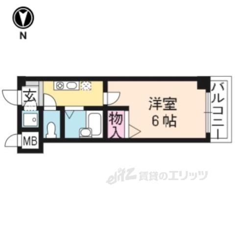 なかよしマンション四条大宮(1K/6階)の間取り写真