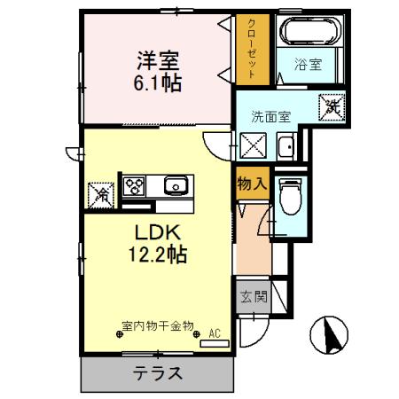 シャルマン岡(1LDK/1階)の間取り写真