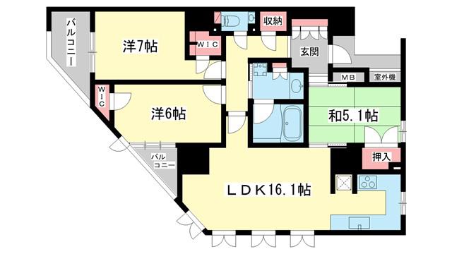 ディオ学園前プレシア(3LDK/6階)の間取り写真