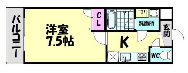 フジパレス野代(1K/1階)の間取り写真