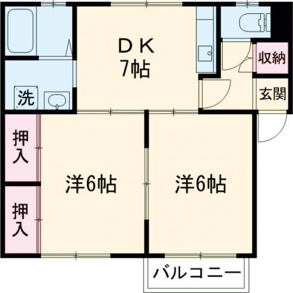 アートヒルズII(2DK/2階)の間取り写真