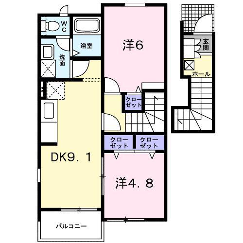 ヴィラ・ボナールI(2DK/2階)の間取り写真