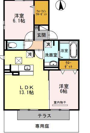 グラシューズ(2LDK/1階)の間取り写真