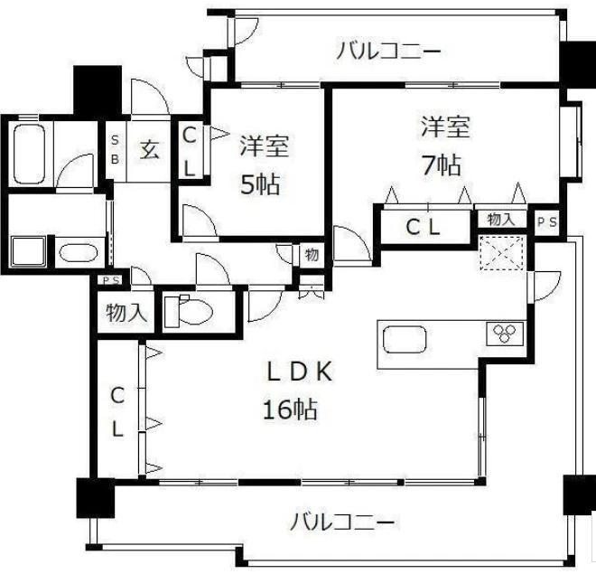 エイルマンション博多駅(2LDK/5階)の間取り写真