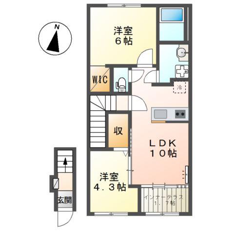藤沢遠藤アパート(2LDK/2階)の間取り写真