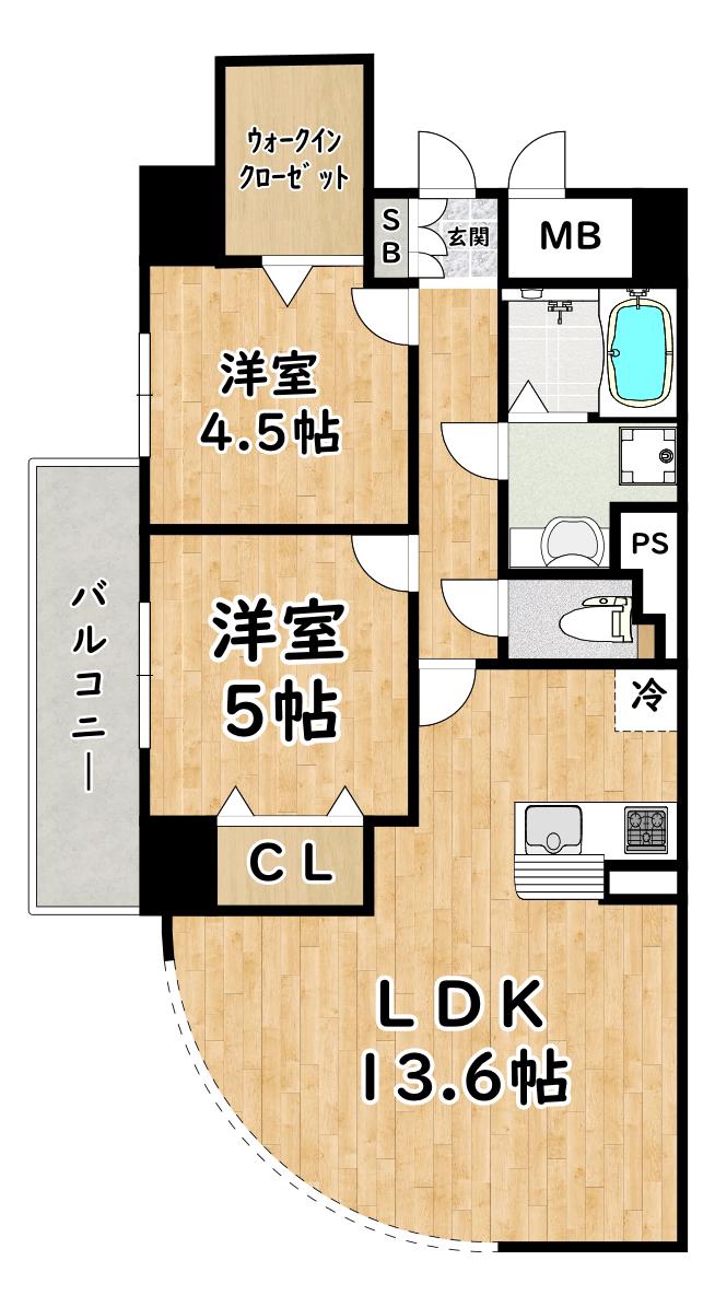 ココマリーニ(2LDK/5階)の間取り写真