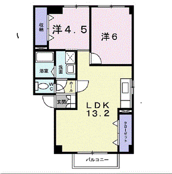 ホワイトヒルハイツ(2LDK/2階)の間取り写真